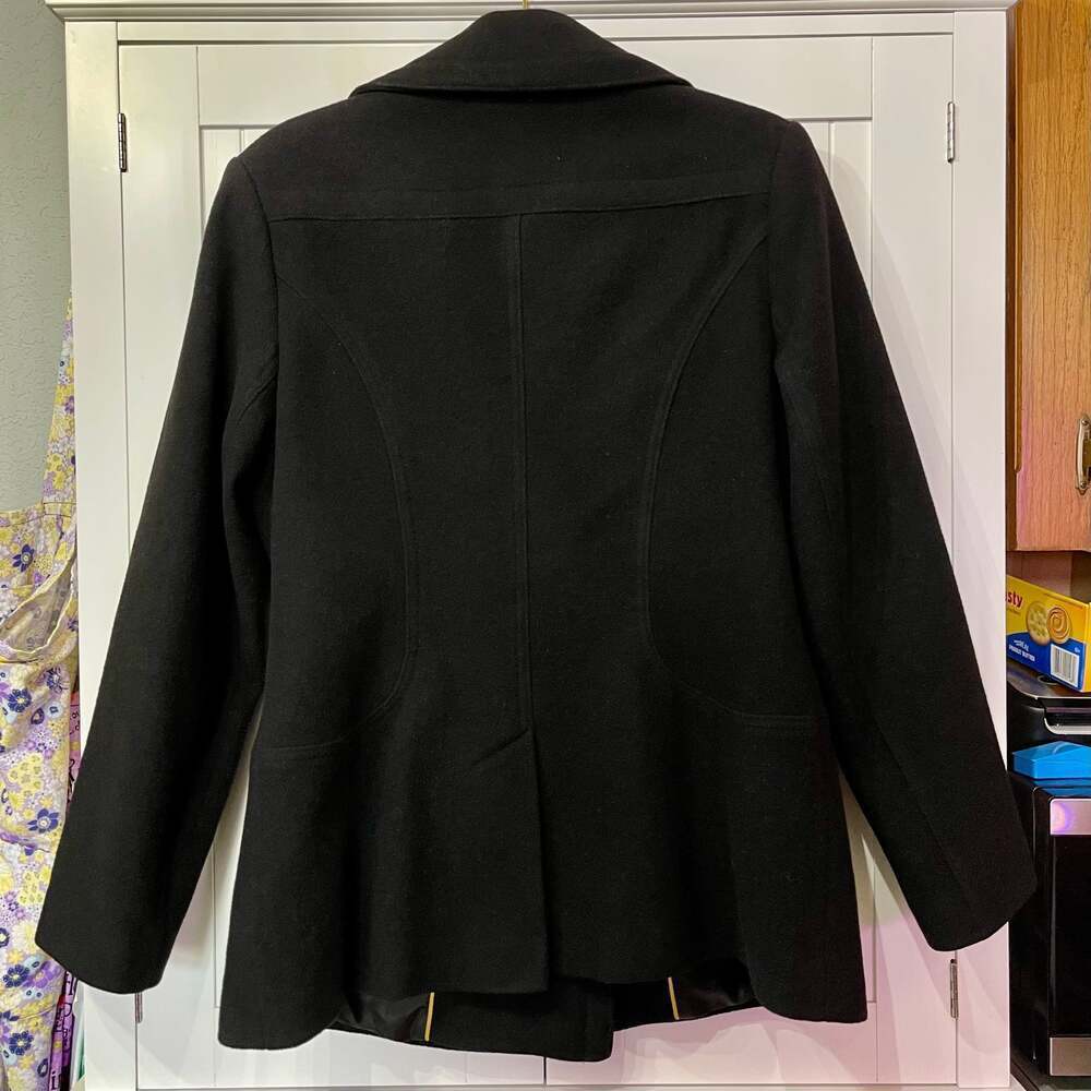 Preston & York Women's Classic Black Double Breasted Wool Blend Peacoat - Picture 2 of 7